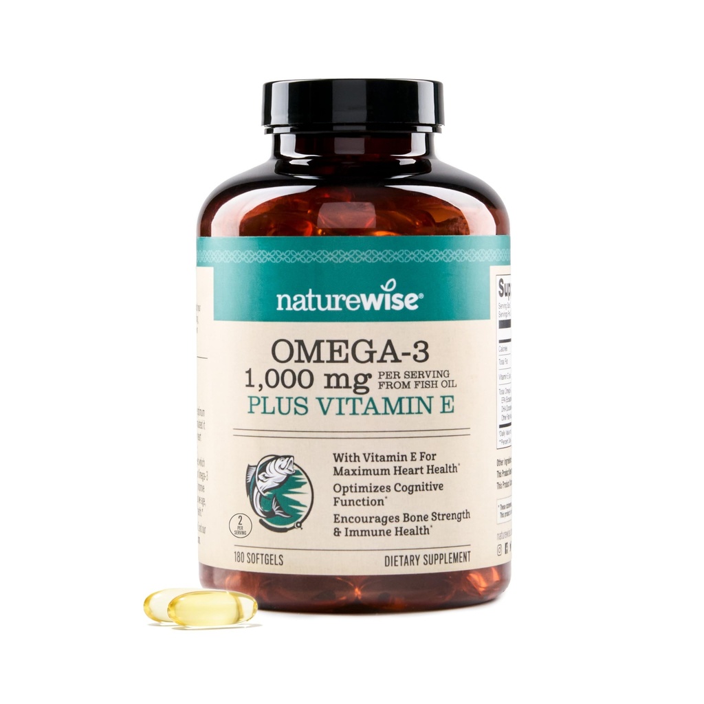 NatureWise Extra-Strength Omega 3 Fish Oil Supplement - 봉사 당 1000mg - 600 EPA & 400 DHA와 비타민 E - 심장 및 두뇌 건강 지원 - 레몬 맛, GMO-Free - 180 Softgels [3-달 공급]