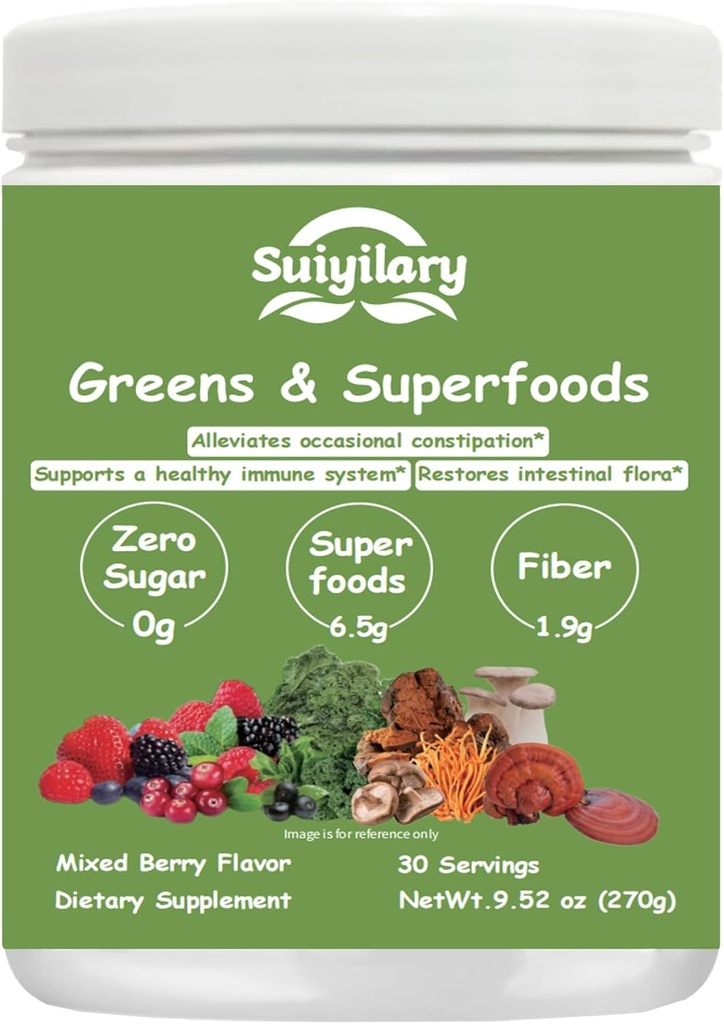 Digestive 건강, 설탕 무료 슈퍼 그린 파우더, Spirulina, Chlorella for Bloating & Gut Support, Women, 30 서빙, Mixd Berry