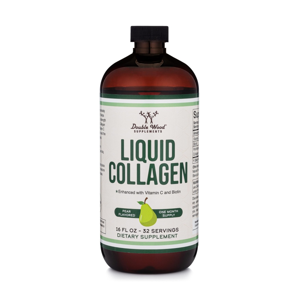 두 배 목제 보충교재 액체 교원질 - 가수분해된 둔감한 교원질 (유형 1, 3 및 Grassfed)의 2500mg - 여성과 남자를 위한 32의 서빙 - Biotin의 30 mcg - 설탕 자유로운 배 배 풍미