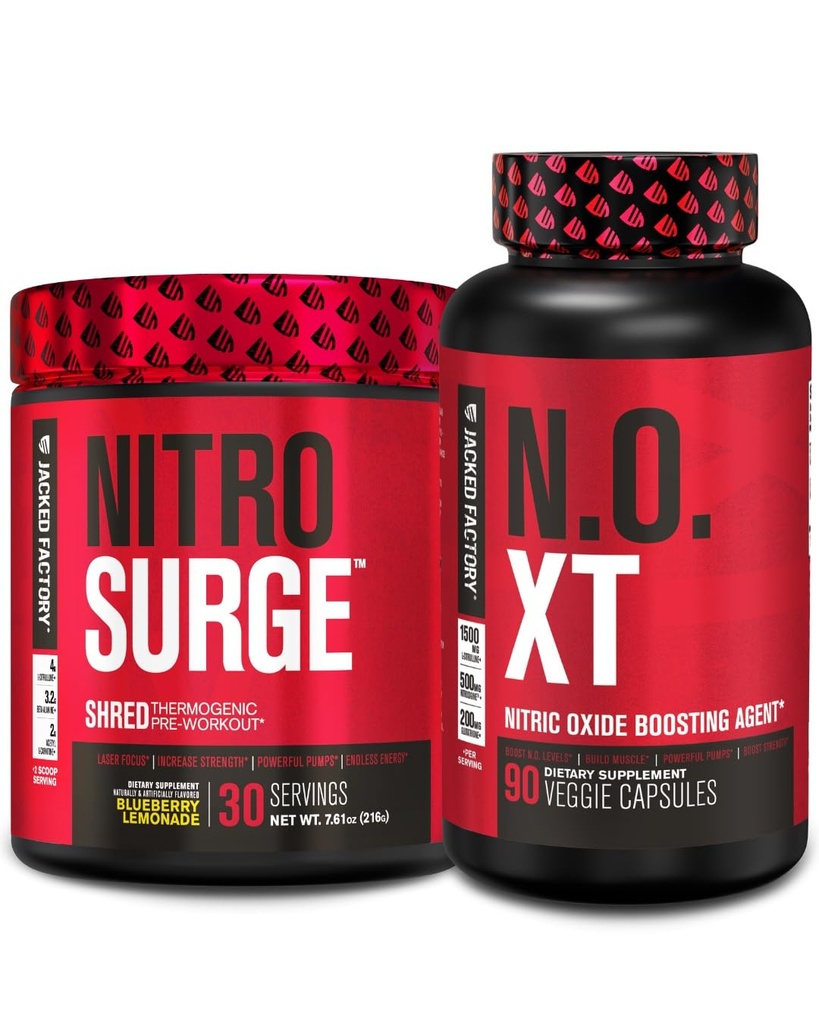 Jacked Factory Nitrosurge Shred Thermogenic Pre-Workout 에 Blueberry Lemonade & N.O. XT Nitric 산화물 부스터 에 대한 남성 & 여성