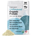 Complement 유기 Unflavored Vegan 단백질 분말 (30의 봉사) 낮은 Carb, 낮은 Calorie, 설탕 자유로운, Soy 자유로운, 비 GMO, 글루텐 자유로운, 비 낙농장 황색 완두, 호박씨 15g 식물 근거한 단백질 분말