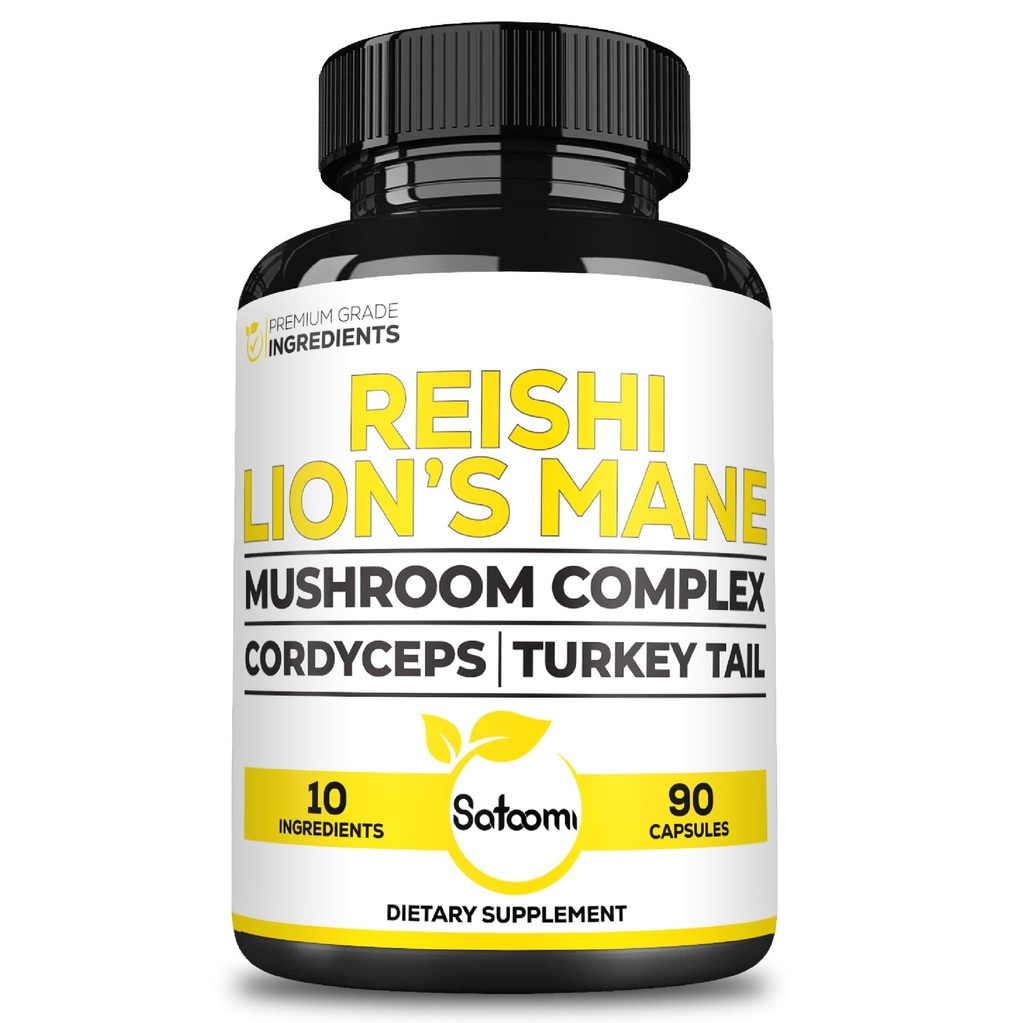 Satoomi Reishi 보충교재 Complex 5000Mg - 10in1는 사자 Mane, Cordyceps Sinensis, Chaga Mushroom & 다른 사람과 결합했습니다 - 3 달 동안 90의 캡슐