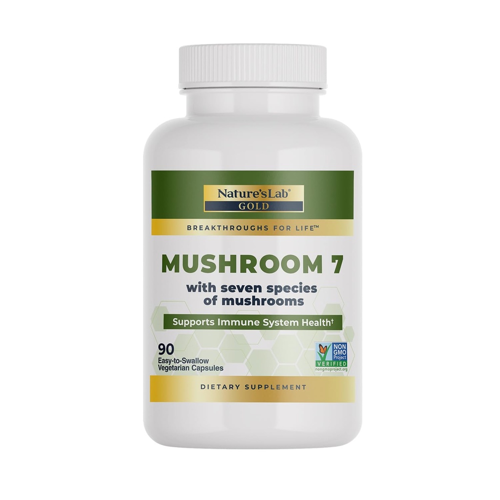 Nature's Lab Mushroom 7 Organic Blend - Immune System, Cell Function 및 Endurance - 90 캡슐 (45 인분)