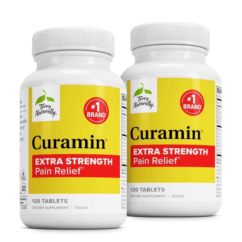 Terry Naturally Curamin Extra Strength - 건강한 순환 지원을위한 Curcumin & Boswellia - 보조 관절, 근육 건강 및 Endorphin 생산에 심황 보충 - 120 정제 (팩 2)