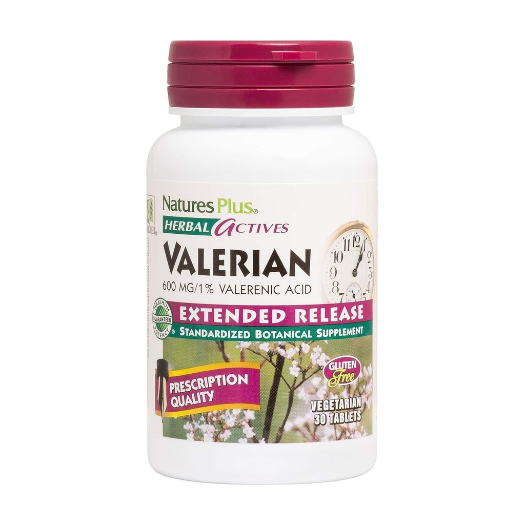 Natures Plus Herbal Actives Valerian Extended Release Tablets - 600 mg, 30 Vegan Tablets - 채식주의 자, 글루텐 프리 - 30 서빙