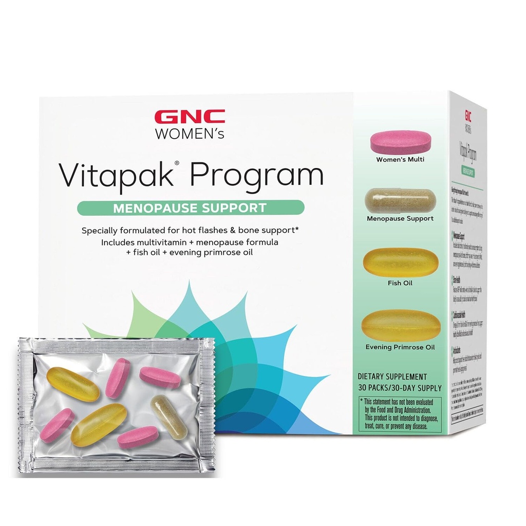 GNC Women 's Menopause Support Vitapak Program, 1, 핫 플래시 지원, Hormonal Balance, Black Cohosh, Evening Primrose Oil, 30 일일 팩