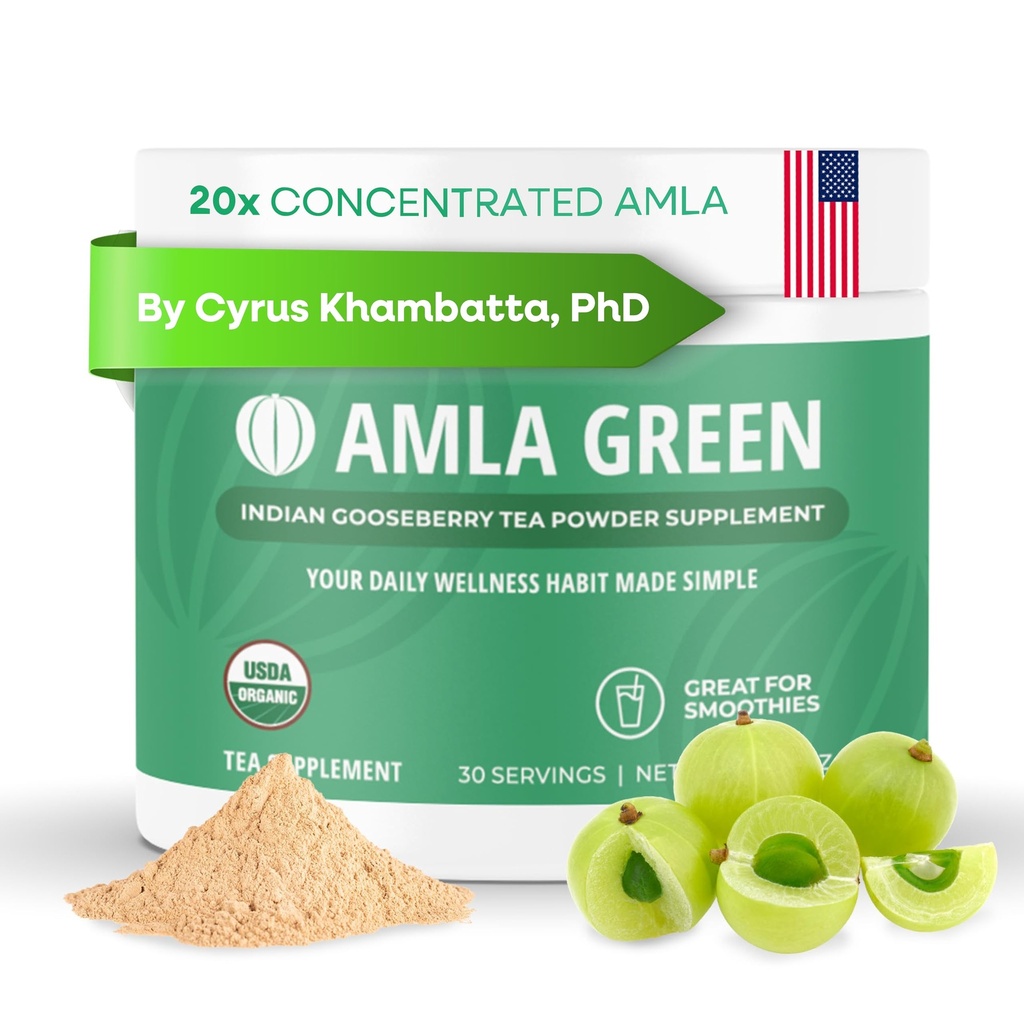 Amla 분말 & 녹차 Superfood 보충교재, 20x 매우 집중된 Amla의 Oolong 차와 인도 Gooseberry, 유기, Vegan, 고전적인 풍미, 30의 서빙으로 만드는 산화 방지제 지원