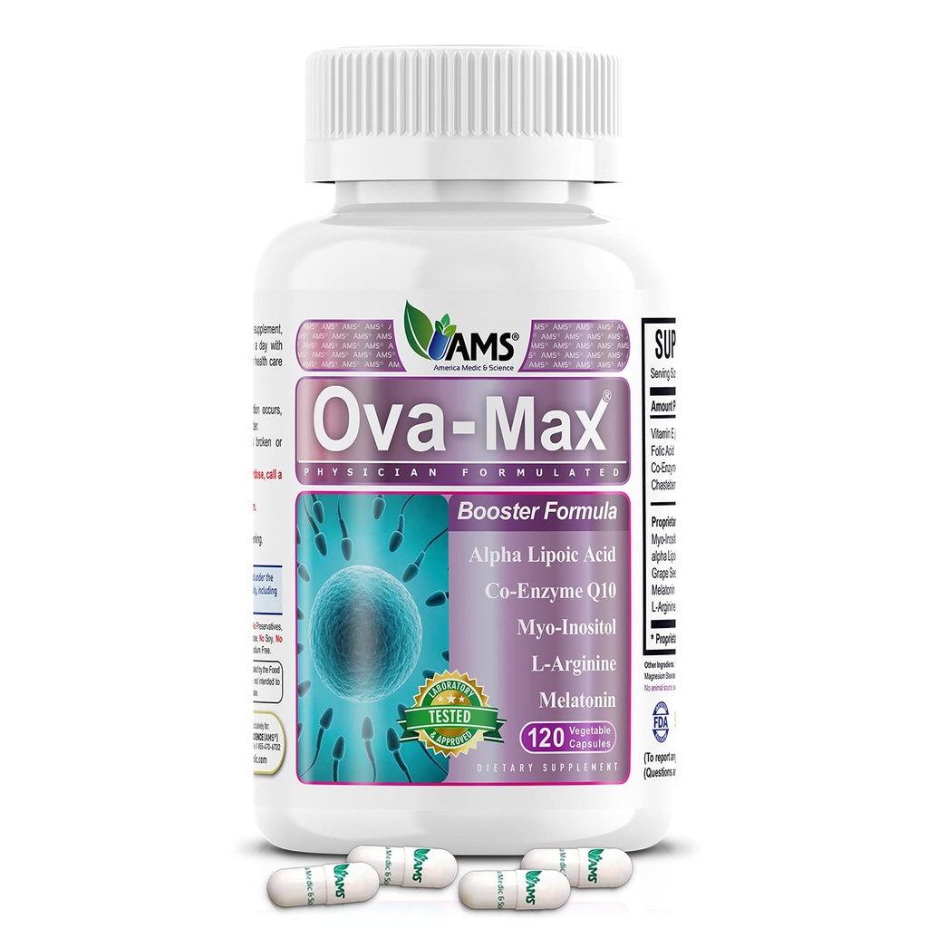 미국 Medic & Science OVA-Max Prenatal Vitamins for Women (120 캡슐) Boosts Fertility and Ovulation | Pregnancy Aid and Female Preconception Supplements with CoQ10, Folic Acid 및 Myo-Inositol