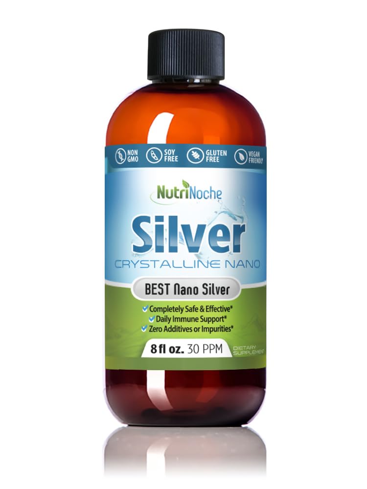 NutriNoche Colloidal Silver Liquid - Immune 지원을위한 프리미엄 실버 - 유기 Plata Coloidal para Tomar - 99.99 % 최상의 흡수를위한 매우 순수한 나노 입자 - 30 ppm 8 oz