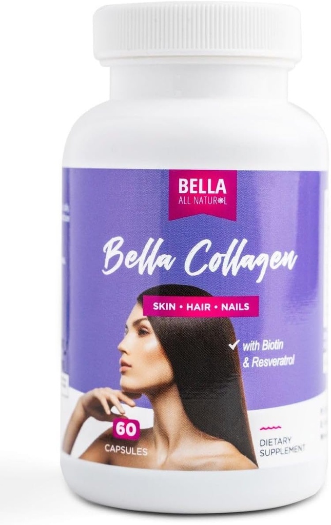 Bella 모든 자연적인 교원질 Colageno, 머리, 피부 및 못, 60caps