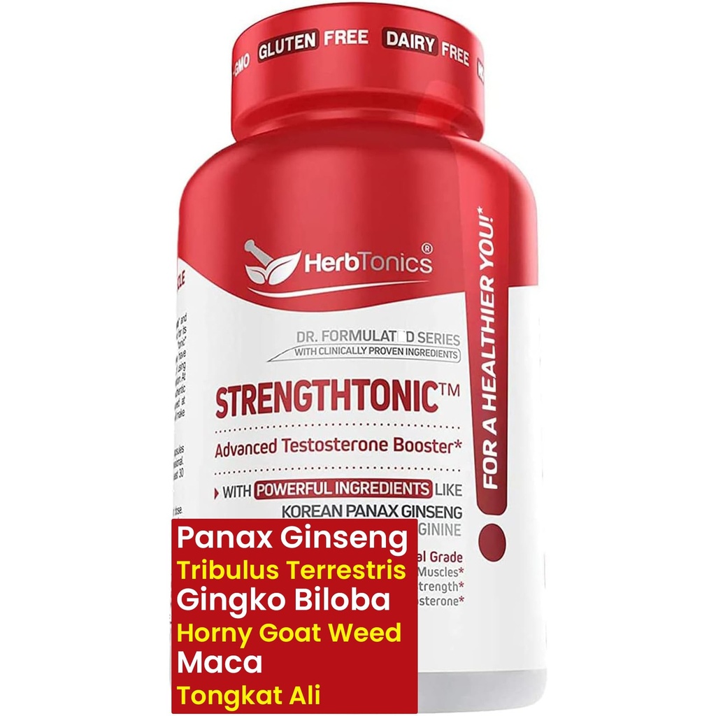 Herbtonics 남성을위한 테스토스테론 지원 보충교재 - 한국어 Panax Ginseng & Tribulus Terrestris - 건강한 에너지, 힘 및 체력 지원 - 60 Vegan 캡슐