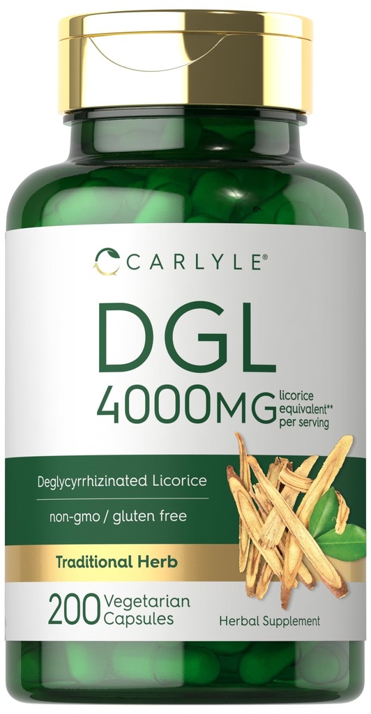 Carlyle DGL Deglycyrrhizinated Licorice 캡슐 | 200 개 | 4000mg | 채식주의, 비 GMO 및 글루텐 무료 보충