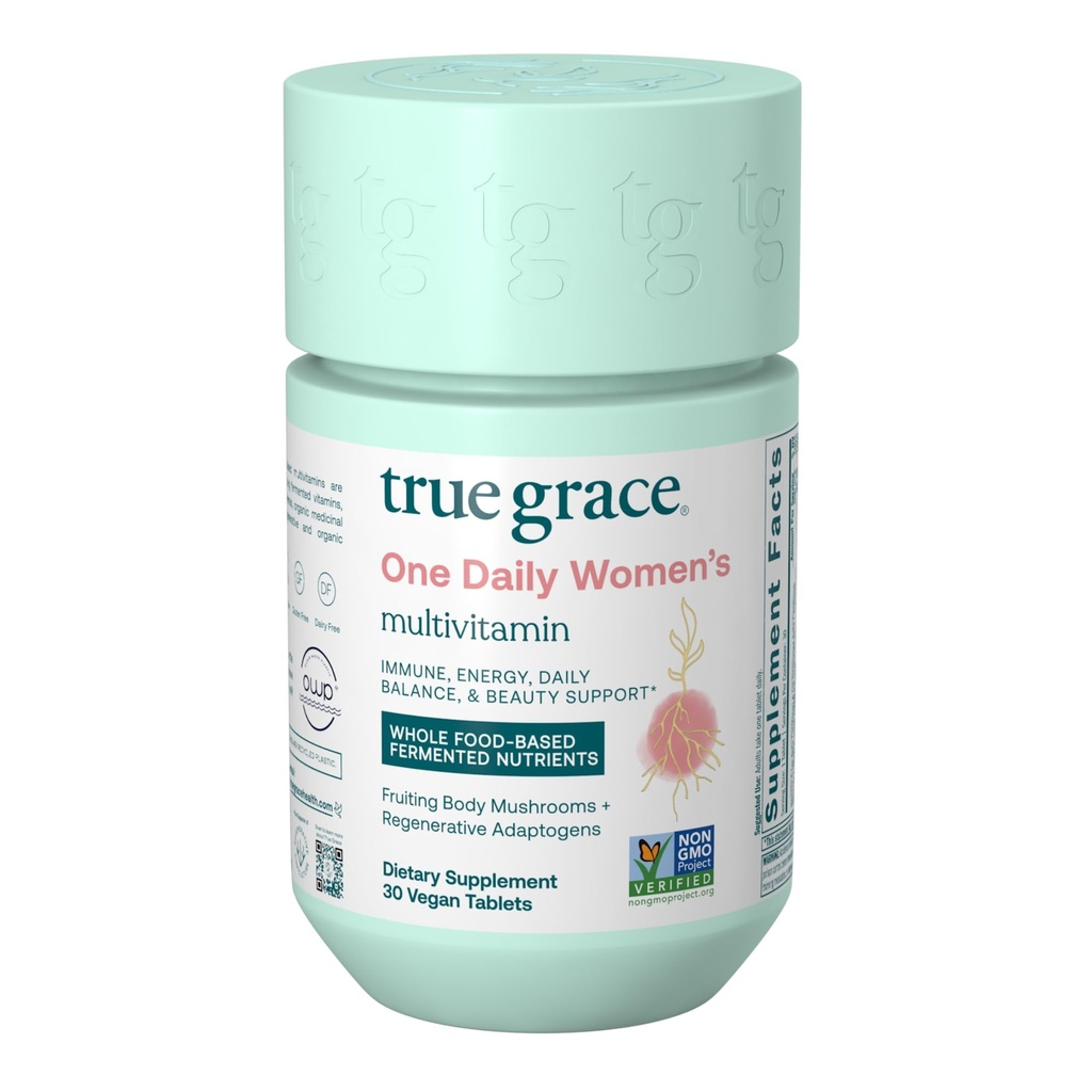 True Grace One Daily Women 's Multivitamin Fermented Minerals, 유기 Adaptogens & 버섯 전체 바디 밸런스, 면역, 에너지, 뷰티 지원 - Non-GMO, 글루텐 무료, Soy Free - 30 Vegan Tablets