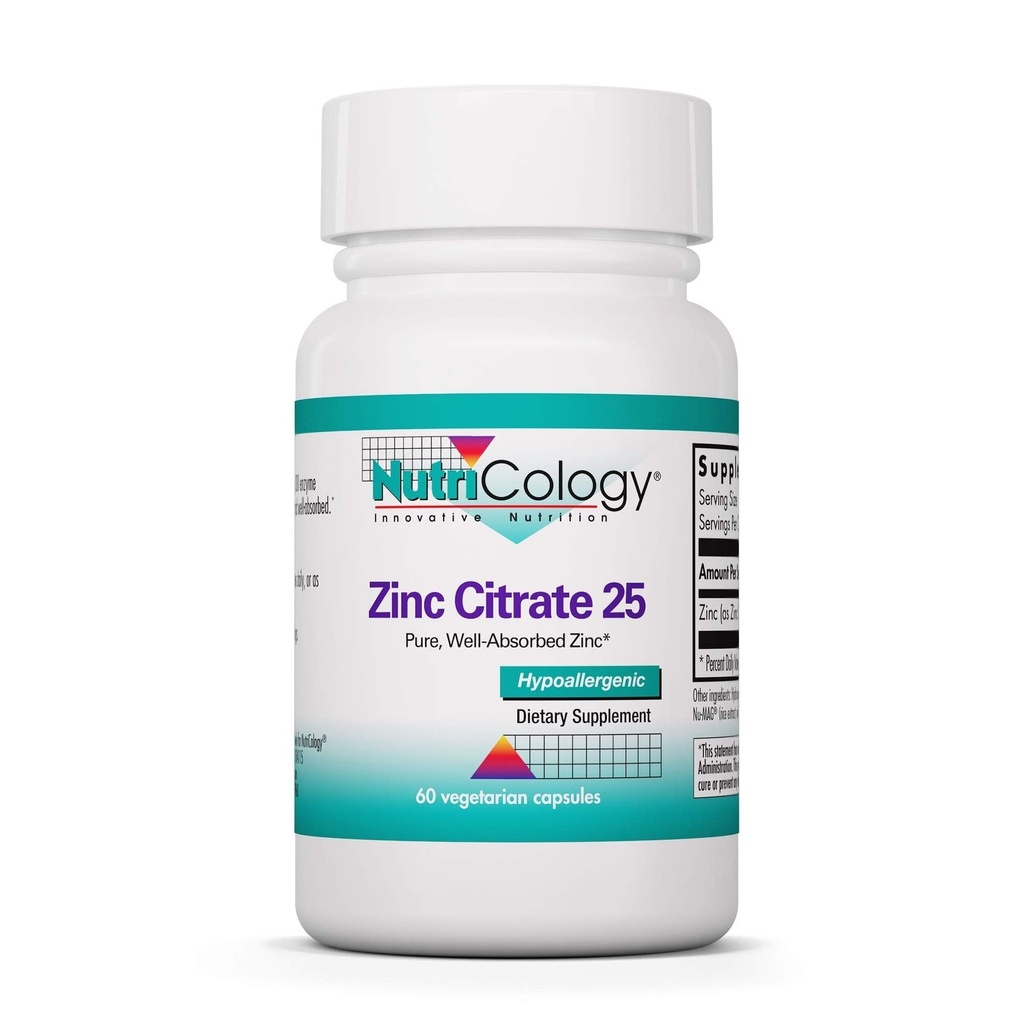 Nutricology 아연 구연산염 보충교재 - 남자 & 여자를 위한 25mg 아연, 면역성이 있는 지원, 순수한, 잘 격리해, 추적 무기물, 채식 캡슐 - 60 조사