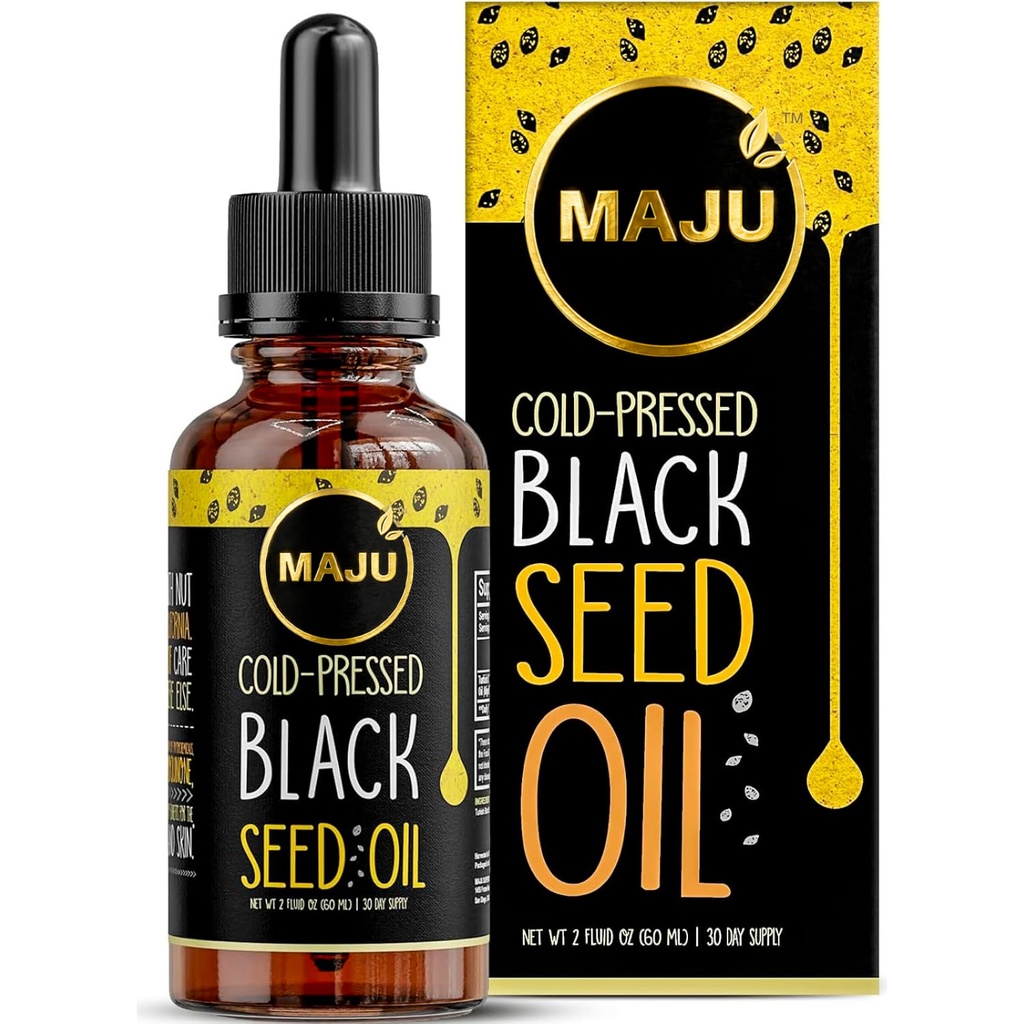 Maju Superfoods Black Seed Oil - 3 번 TQ, 냉간압, 여행 크기, 100 % 터키 블랙 Cumin Seed Oil, 액체 순수 Blackseed, 유리 병, 2 Oz