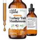 Wild & Organic Turkey Tail Mushroom Tincture - 터키 꼬리 추출물이있는 면역 지원 드롭 - Gut Support 용 액체 버섯 보충 - Vegan, Sugar & Alcohol-Free - 4 fl oz