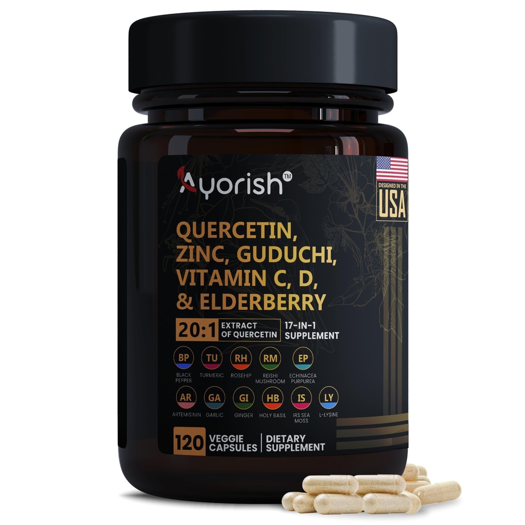 Quercetin 아연 비타민 C 비타민 D Bromelain Elderberry - Artemisin, Sea Moss, Echinacea, 알레르기 완화 120 조사를 가진 Lung Immune 지원 보충교재 성인