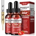 Triple Magnesium Complex Supplement, 마그네슘 글리세라이드, 혼합, 시트레이트 액체 드롭 1000mg, Ashwagandha, CoQ10, 비타민 B6, C, D, 아연 - 지원 Calm 스트레스 완화, 뼈, 근육, 무드 2 팩