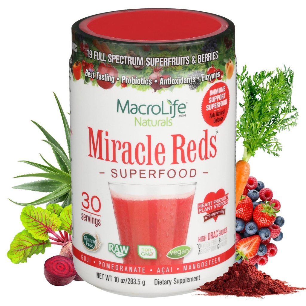 MacroLife Naturals Miracle Reds Superfood 보충교재 분말 산화 방지제 Polyphenols 효소 Probiotics - 익지않는 비 GMO 유기 채식주의자 글루텐 & 낙농장 자유로운 (30의 서빙)