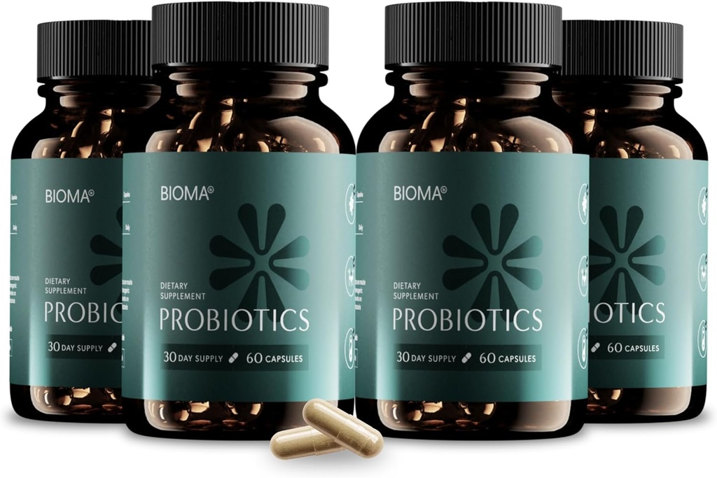무게 관리 & 소화 건강을 위한 BIOMA Probiotics, 1개의 Gut 건강 Probiotics 및 Prebiotics/Postbiotics, 감속 방출 Synbiotic Probiotics에 대하여 3개의 Gut 건강 다 효소 (240의 모자)