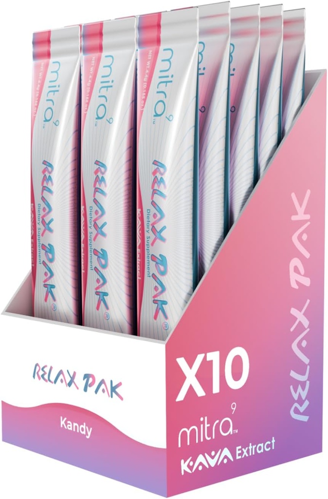 Mitra9 Kava Powder RelaxPak - Kandy Kava Extract Powder Packets | Mood Enhancer | Plant Based | 천연 Calm 및 Clarity | 간편한 오픈 싱글 슬링 스틱 (10)