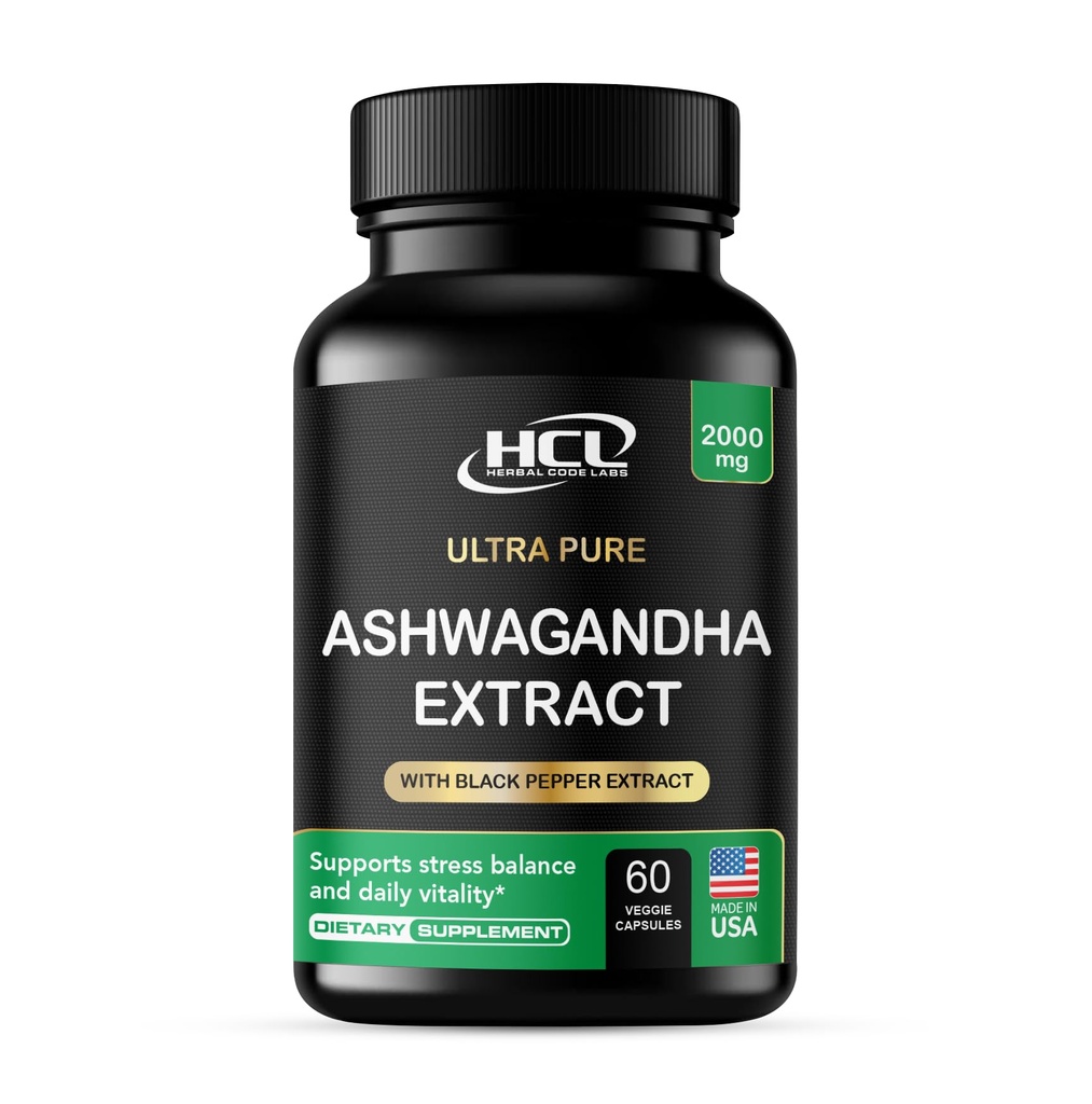 유기 Ashwagandha 캡슐 2000 블랙퍼 & 레몬 발름 2 개월 공급과 MG 루트 분말 추출 - 스트레스를 완화하는 자연 방법