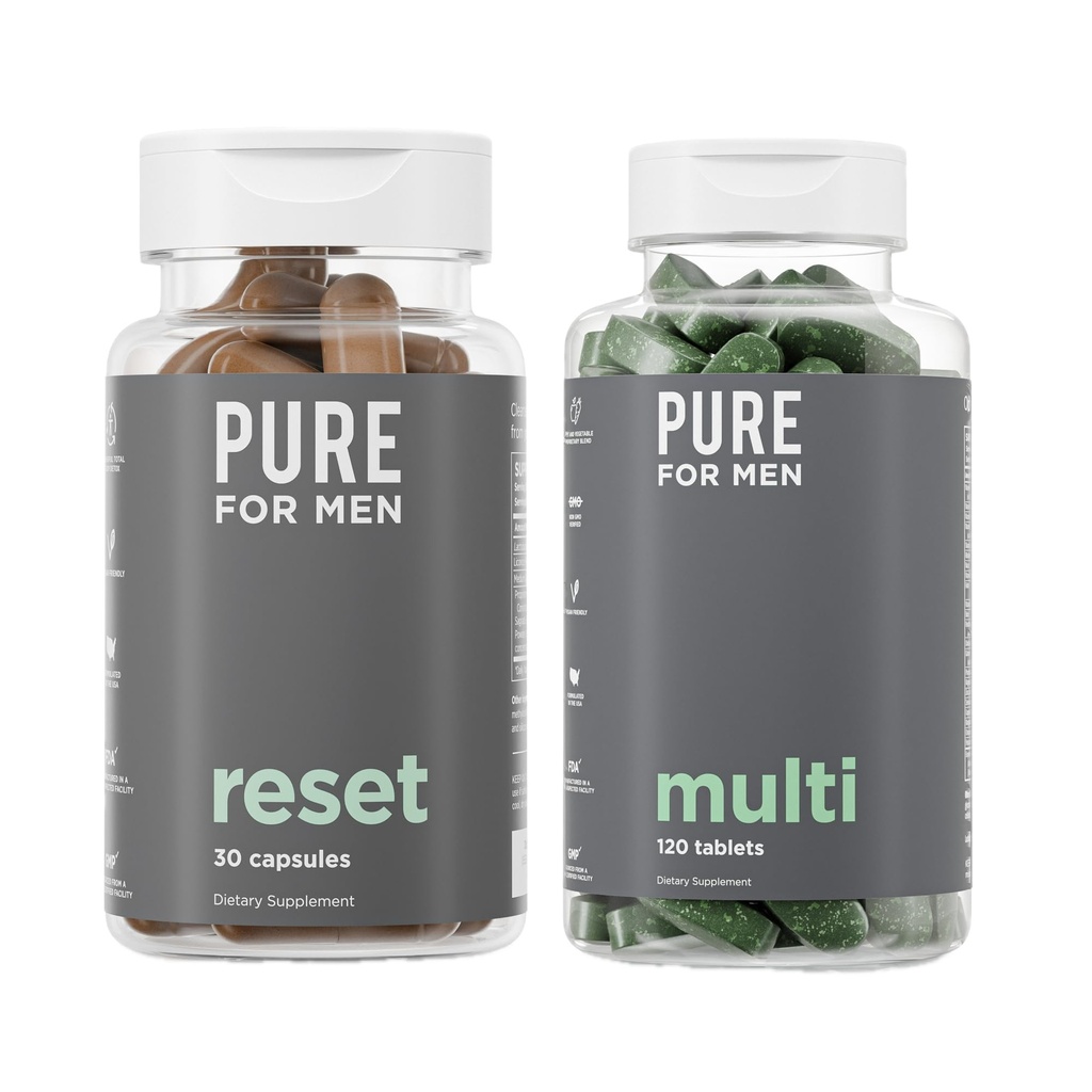 남자 Multivitamin, 120 캡슐 & 리셋 Detox 보충교재, 30의 캡슐을 위해 순수한