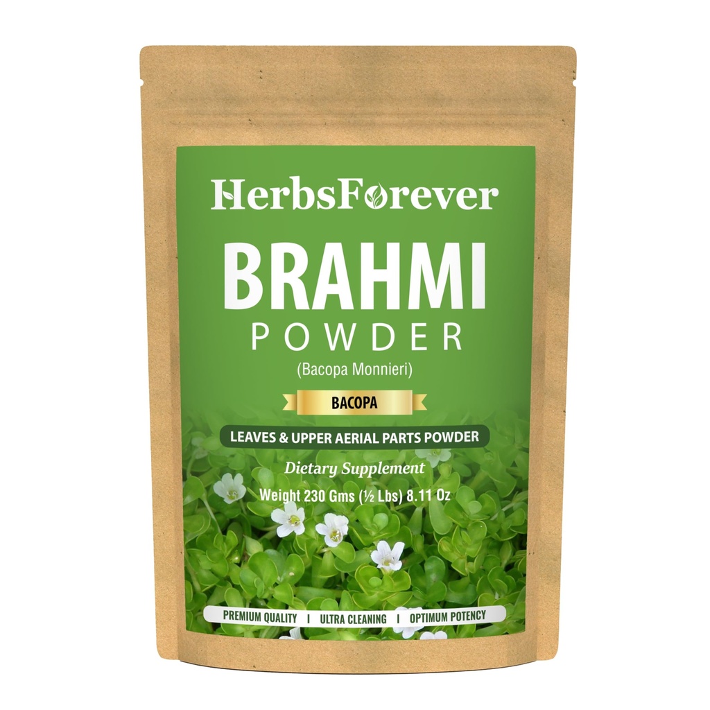 Herbsforever Brahmi 파우더 I 100 % 순수 Bacopa Monnieri I 자연 초본 보충 - 비 GMO, Vegan, Gluten-Free I 지원 웰빙 - 프리미엄 품질 230 GMS