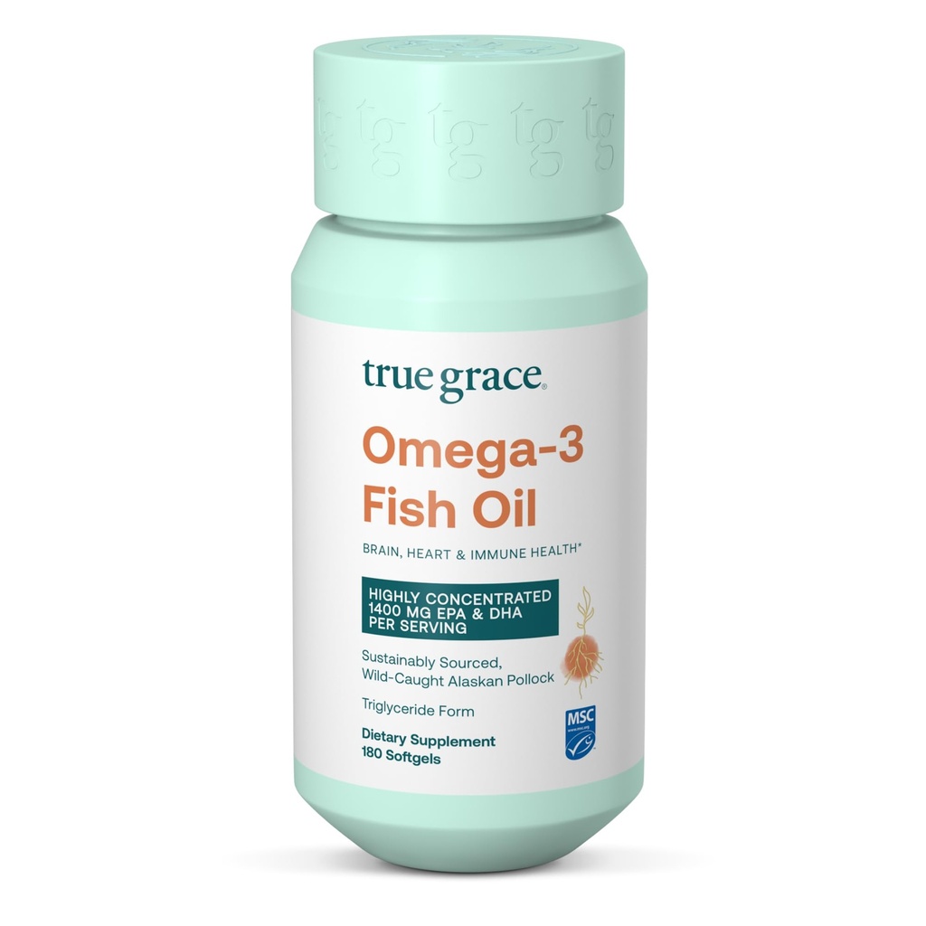 참 그레이스 오메가-3 물고기 기름 - 180 Softgels - 1400 mg EPA + DHA - 두뇌, 심장, 관절 및 면역 건강 - 유기, 글루텐 무료, 콩 무료