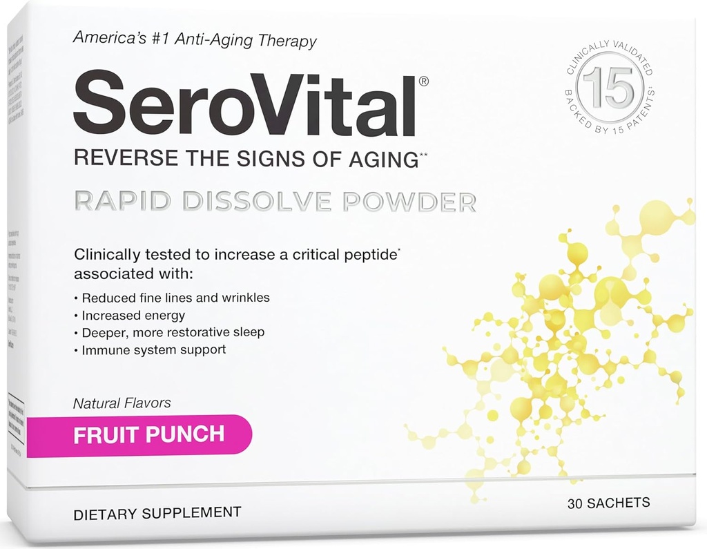 Serovital Rapid Dissolve Powder - 여성, 피부 혜택, 에너지 및 더 나은 수면을위한 노화 방지 보충 | 30 Day Supply - Fruit Punch