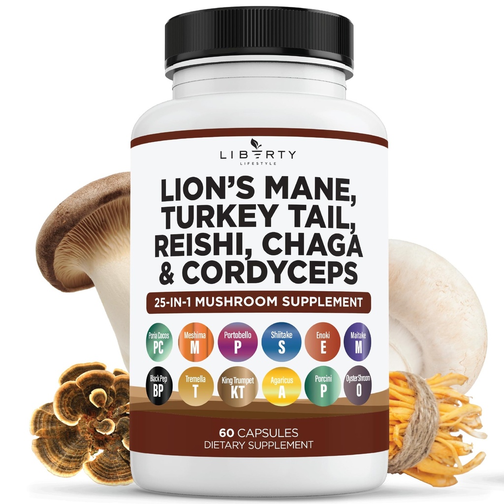사자 Mane 버섯 보충 터키 꼬리 Reishi Cordyceps Chaga Marshmallow 뿌리 - 1 팩