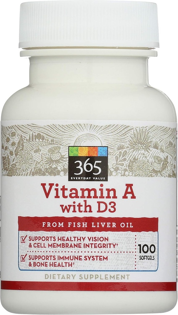 365 전체 식품 시장, 비타민 A D3, 100ct