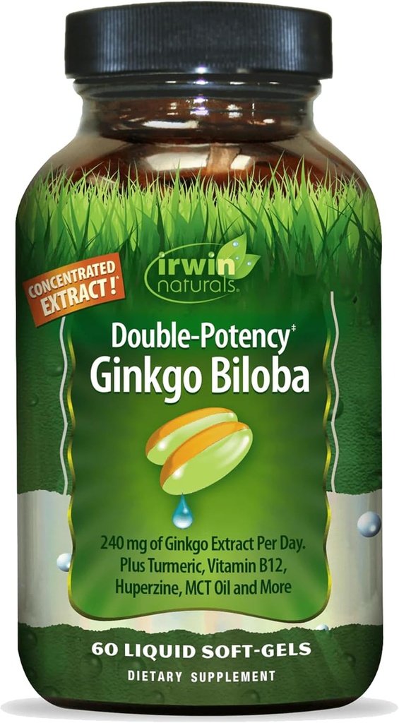 Irwin Naturals Double-Potency Ginkgo Biloba - 60 Softgels - 향상된 메모리, 정신 초점 및 에너지