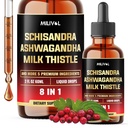 8in1 Schisandra Berry Drops with Milk Thistle, Ashwagandha, Rhodiola Rosea, Holy Basil, Artichoke, Dandelion Root & Turmeric Curcumin - 2 월 공급을위한 2 Fl Oz