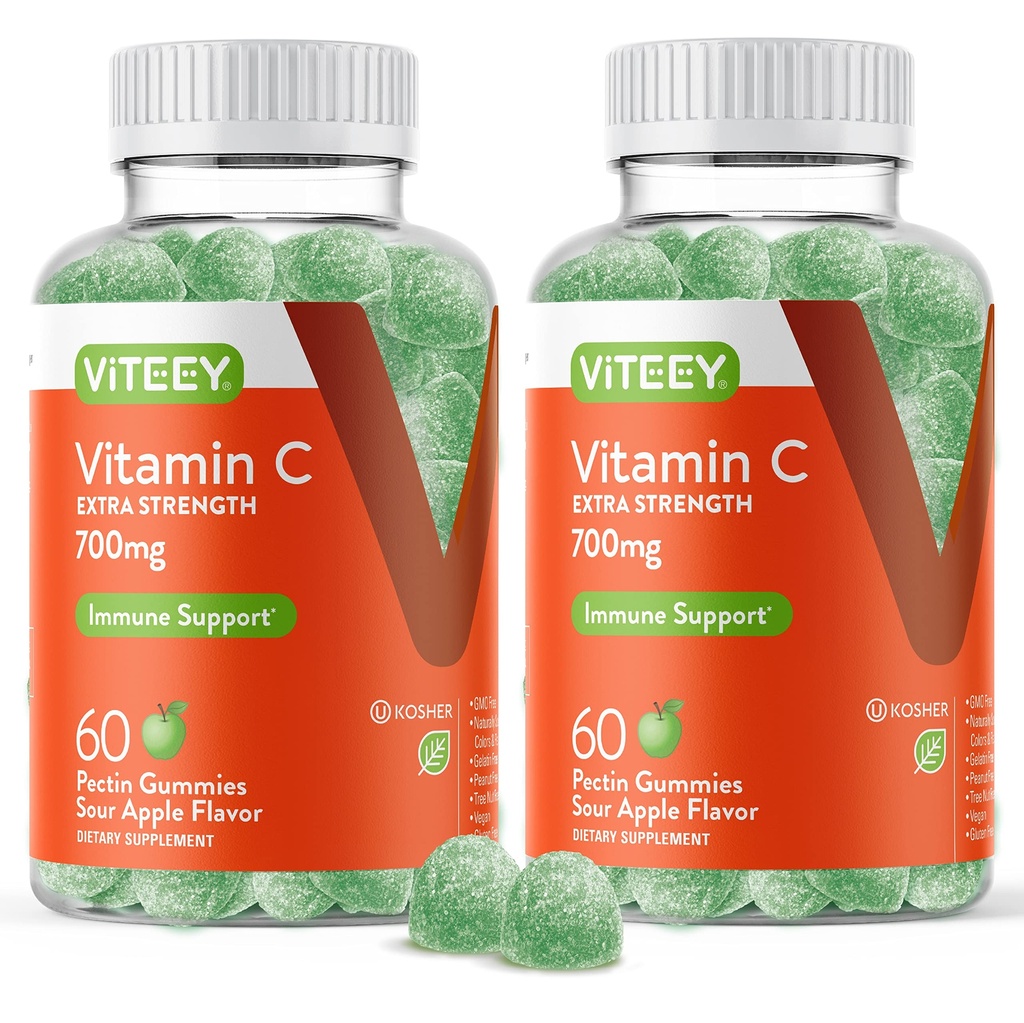 성인을 위한 Viteey Chewable 비타민 C Gummies - 700mg 여분 힘 면역성이 있는 지원 보충교재 - Vegan, 글루텐 자유로운 - 120 조사