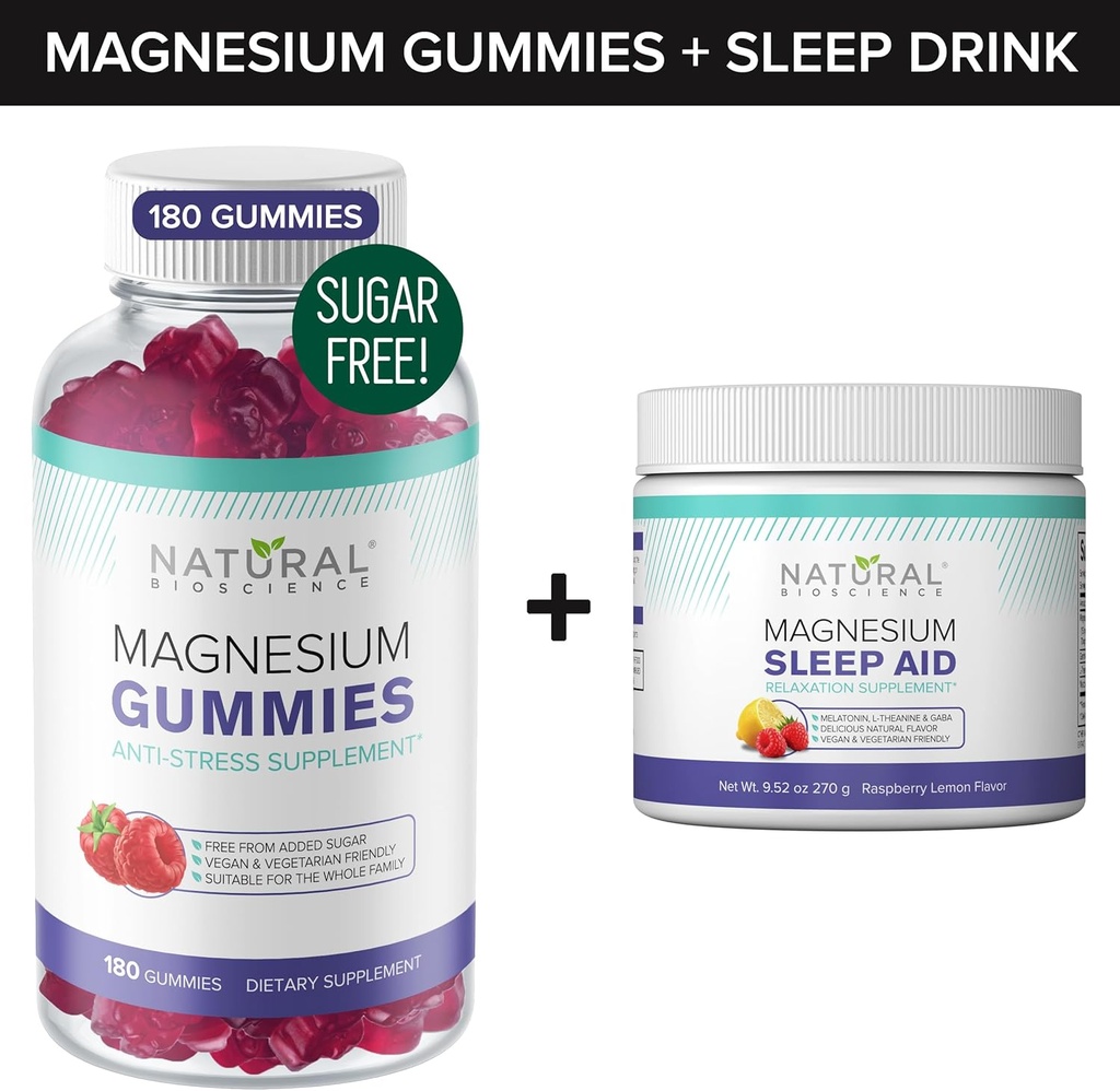 설탕 자유로운 마그네슘 Gummies (180의 Gummies) 및 마그네슘 마그네슘 구연산염, Melatonin, L Theanine 및 GABA를 가진 마그네슘 밤 시간 분말 - Vegan, 젤라틴 자유로운, 글루텐 자유로운, 비 GMO