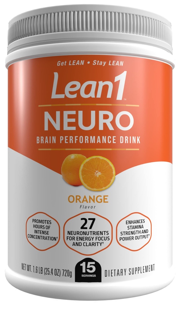 Lean1 신경, 정신 에너지 분말 음료, 오렌지 맛, 15 서빙 욕조 영양53