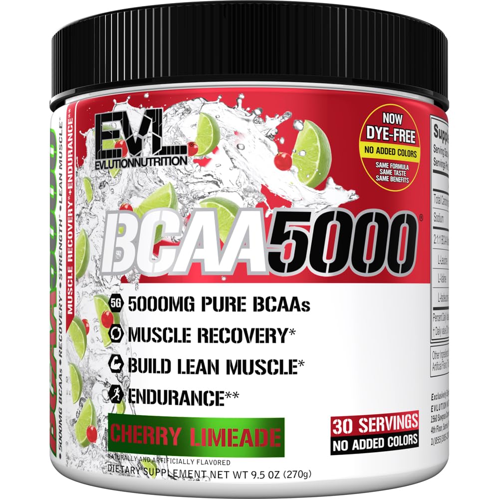 Evlution EVL BCAAs 아미노산 분말 - BCAA 분말 포스트 운동 회복 음료 및 자극 자유로운 전 운동 에너지 - 남자를 위한 5g 분지된 사슬 아미노산 보충교재 - Cherry Limeade