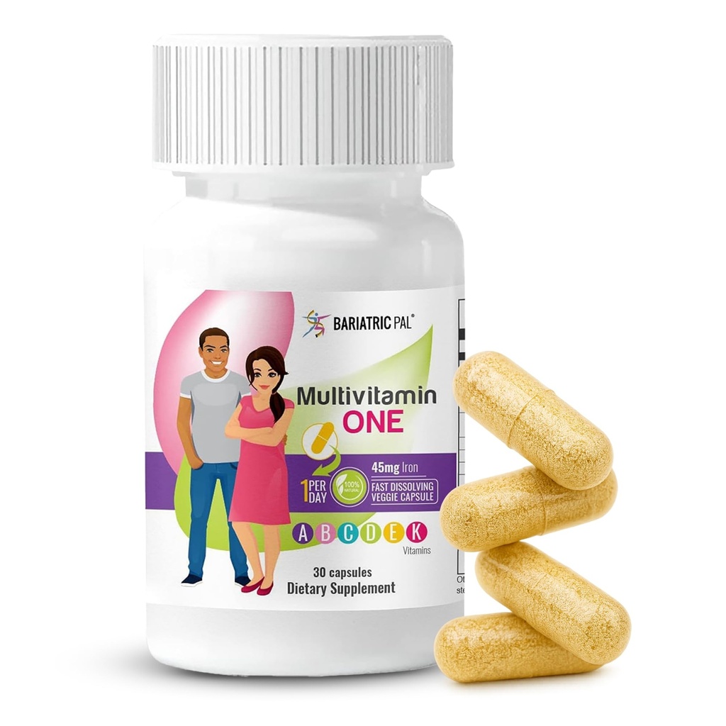 BariatricPal Multivitamin ONE 1 일! 철 45 mg의 Bariatric Multivitamin 캡슐 | 세븐 캡슐에 쉽게 | 바리아과 수술 환자의 비타민 | 30 개 (1 개월 공급)