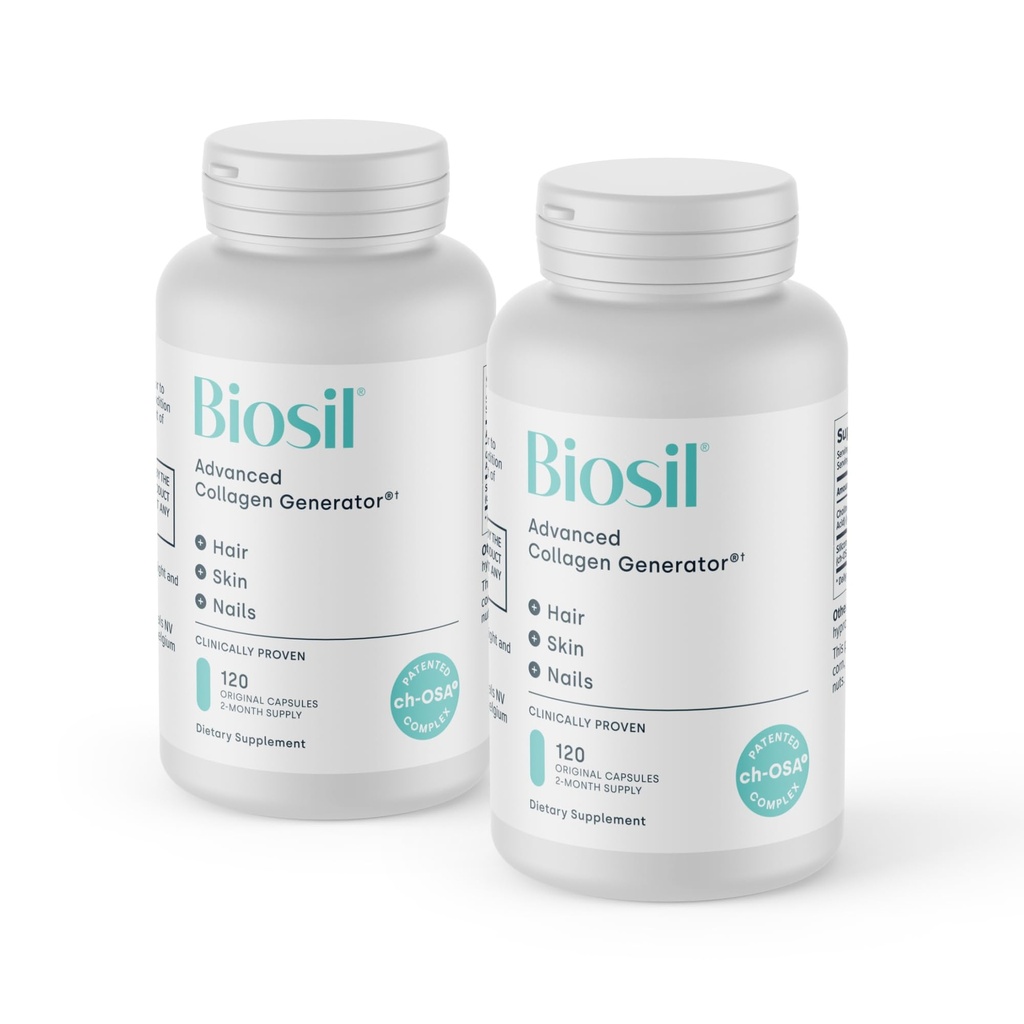 Biosil Collagen Booster Supplement - 120 오리지널 캡슐, 2 팩 - 피부, 헤어, 손톱 및 관절에 대한 특허받은 ch-OSA 활성제 - 자연 생산 지원 - 120 일 공급