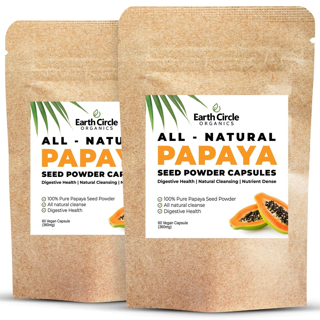 Papaya 씨앗 분말 캡슐 - 비타민 A, C, & E & 효소를 가진 강력한 Papain 보충 & Gut 건강 - 360mg/Serving - 팩 당 60 Vegan 캡슐 (2, 60-120 일 공급)