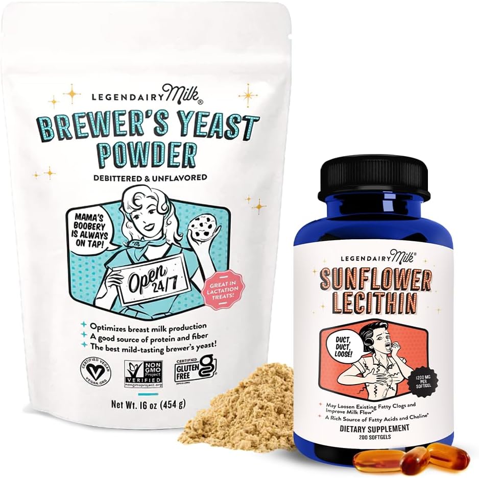 Legendairy 우유 해바라기 Lecithin + Brewer's Yeast Powder - Breast 우유 공급 및 지원 Cl에 기록 된 우유 덕트를 증가시키는 Lactation 보충