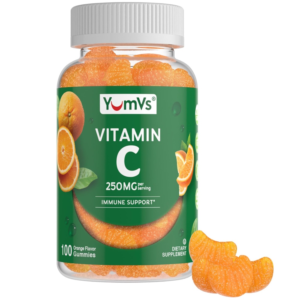성인을 위한 비타민 C Gummies - 250 mg Yummy 비타민 C Gummy - VIT C Gummies - 면역 지원 보충교재 - 오렌지 맛있는 고약, 할랄, 글루텐 무료 (100 개)