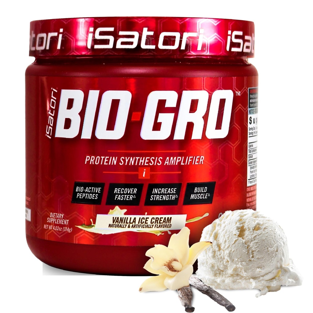 iSatori BIO-GRO Protein Synthesis 증폭기, 근육 회복 및 성장, 향상된 자극제 무료 Pre-Workout & Bio-Active Peptides- 바닐라 아이스크림 (60 서빙)