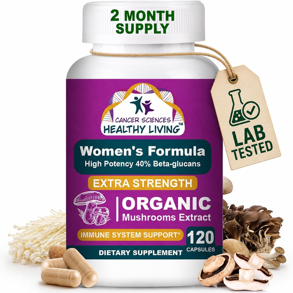여성을 위한 암 과학 유기 Multivitamin - 버섯 보충교재 추출물 - Hormonal & Immune 지원 비타민 - 40% beta 포도당, 120의 캡슐을 가진 1,500mg 비 GMO Wellness Mushroom Complex