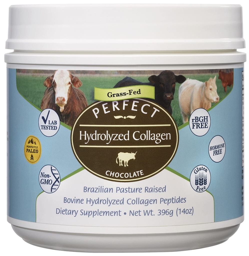 완벽한 보충 교재 - 완벽한 가수 분해 콜라겐 초콜릿 - 396 그램 - Bovine Hydrolyzed Collagen 펩타이드 - 농약 및 호르몬 무료 - 브라질 Pasture Raised
