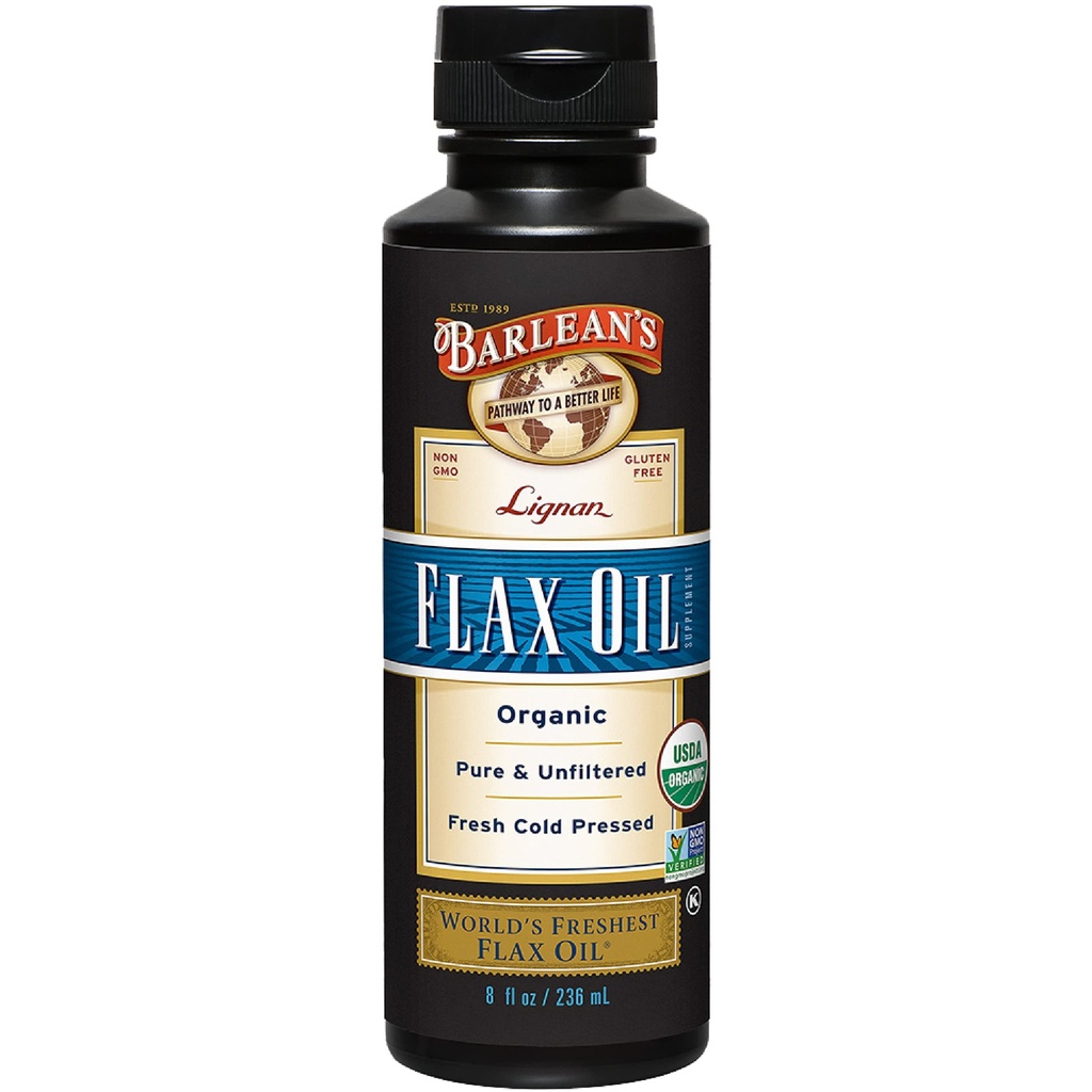 Barlean의 유기 Lignan Flaxseed 기름 액체 보충교재는 찬 압박된 Flax씨, 7,230 mg ALA Omega-3 지방산에서 피부와 머리 배려, Vegan & 글루텐, 8개 oz를 해방합니다