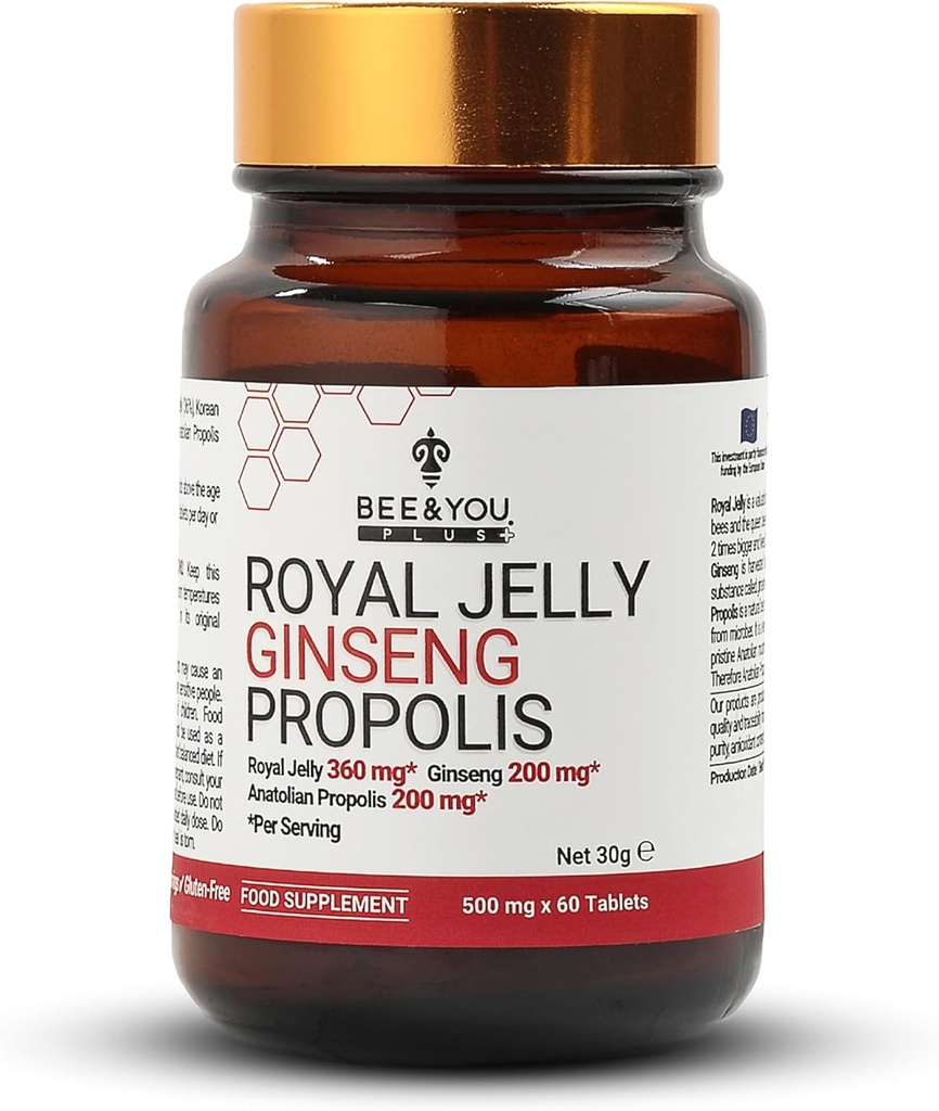 꿀벌과 당신은 인삼 정제, 프로 폴리스 추출물, 60ct, 100 % 천연 슈퍼 푸드, 울트라 순수, 면역 지원 보충교재, 산화 방지제, Keto, Paleo, 글루텐 프리