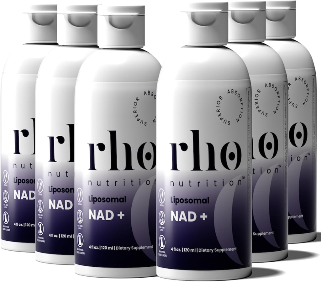 Rho Nutrition Liposomal NAD + - 액체 보충 지원 흡수를 돕기 위해 설계 - NAD +의 활성 형태 정상적인 세포질 건강, 건강한 노후화, 에너지 대사 및 활력 – 6 팩