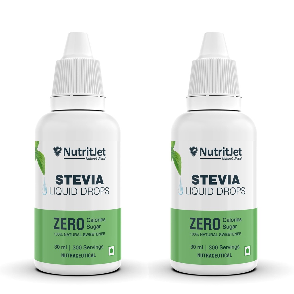 NutritJet Natural Stevia Liquid Drops - 30ml | Zero Calorie Sugar-Free Sweetener Pack of 2